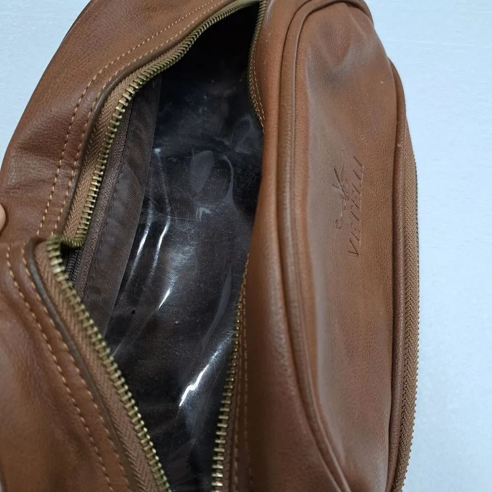 Vetelli Classic Leather Travel Toiletry Bag with 2 Compartments